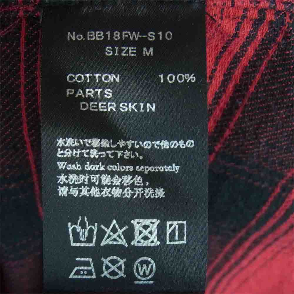 BACKBONE バックボーン 18AW BB18FW-S10 カフス裏＆襟裏ディアスキンレザー チェック柄 フランネル ウエスタン 長袖 シャツ レッド系 ブラック系 M【中古】