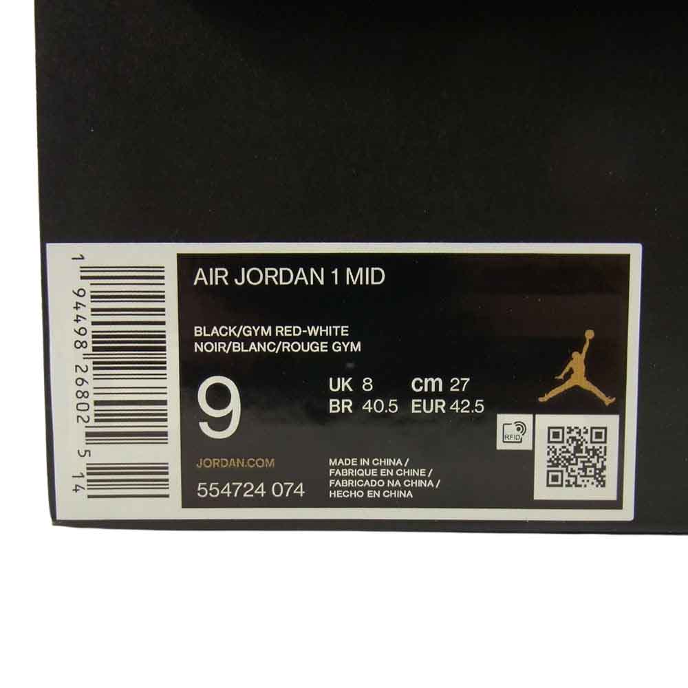 NIKE ナイキ 554724 074 AIR JORDAN 1 BRED TOE エア ジョーダン 1 ミッド ブレッドトゥ スニーカー ブラック系 レッド系 27cm【美品】【中古】