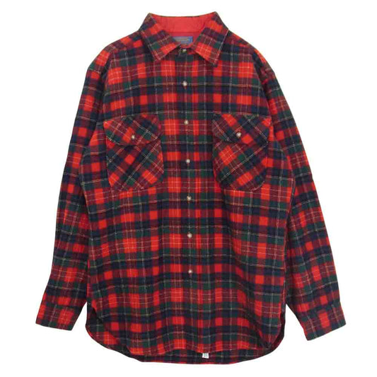 PENDLETON ペンドルトン 70s USA型 チェック柄 ウールシャツ レッド系 M【中古】