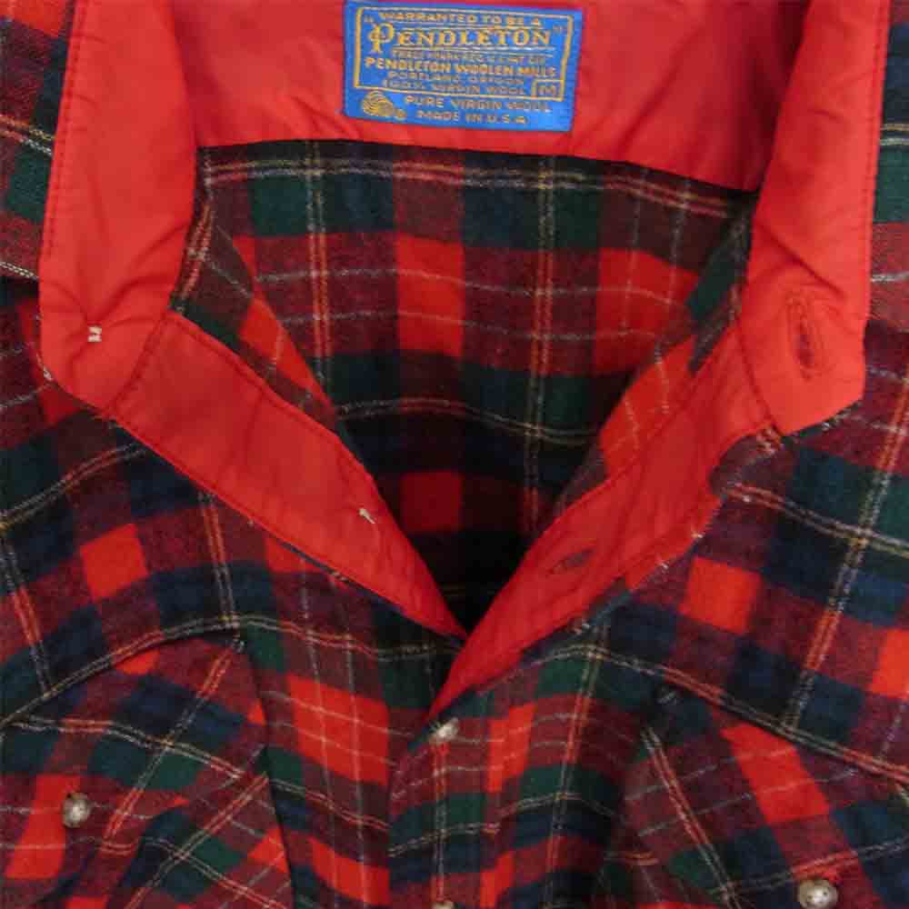 PENDLETON ペンドルトン 70s USA型 チェック柄 ウールシャツ レッド系 M【中古】
