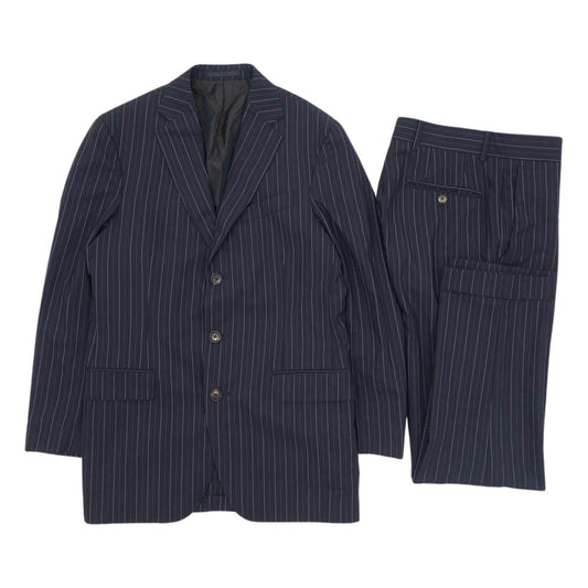 ボリオリ N3292B 3B シングル ジャケット スラックス パンツ ストライプ セットアップ ネイビー系 44【中古】