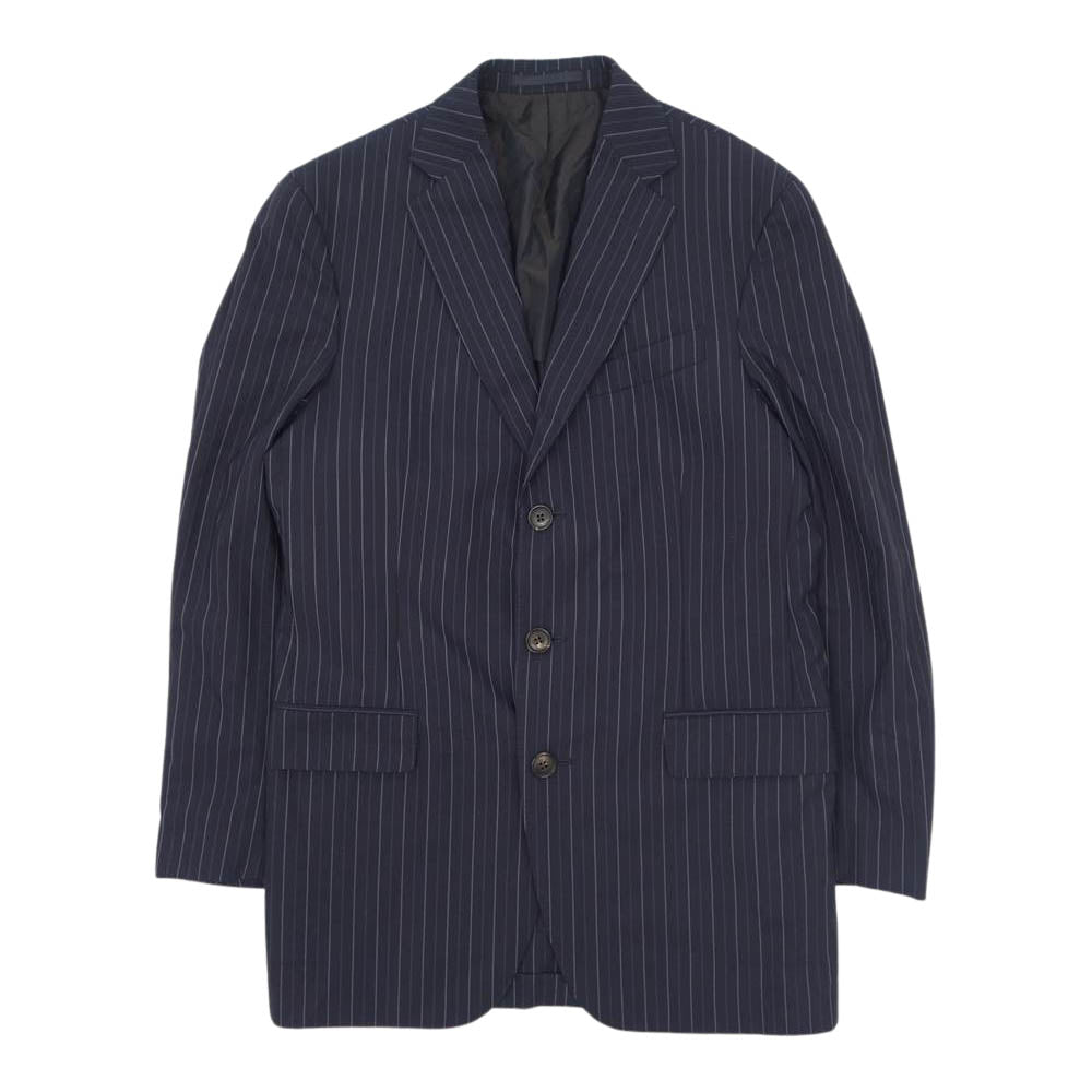 ボリオリ N3292B 3B シングル ジャケット スラックス パンツ ストライプ セットアップ ネイビー系 44【中古】