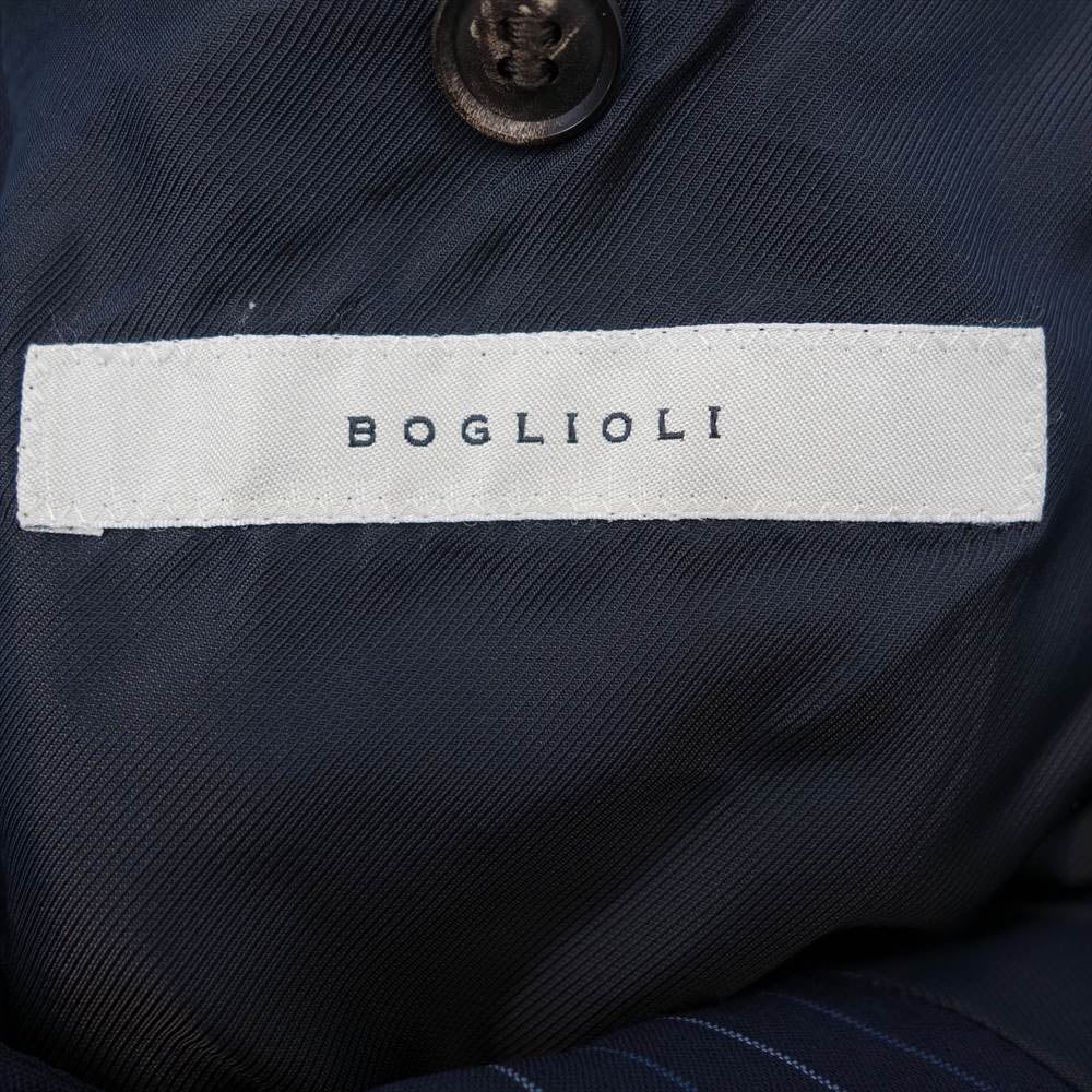 ボリオリ N3292B 3B シングル ジャケット スラックス パンツ ストライプ セットアップ ネイビー系 44【中古】