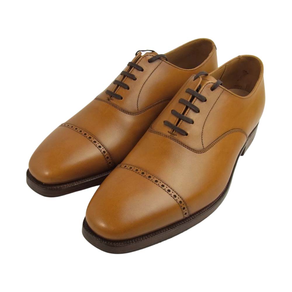 CROCKETT&JONES クロケットアンドジョーンズ Gordon Scott別注 LEADENHALL バーニッシュドカーフレザー パンチドキャップトゥ シューズ レザーソール ライトブラウン系 7E【新古品】【未使用】【中古】