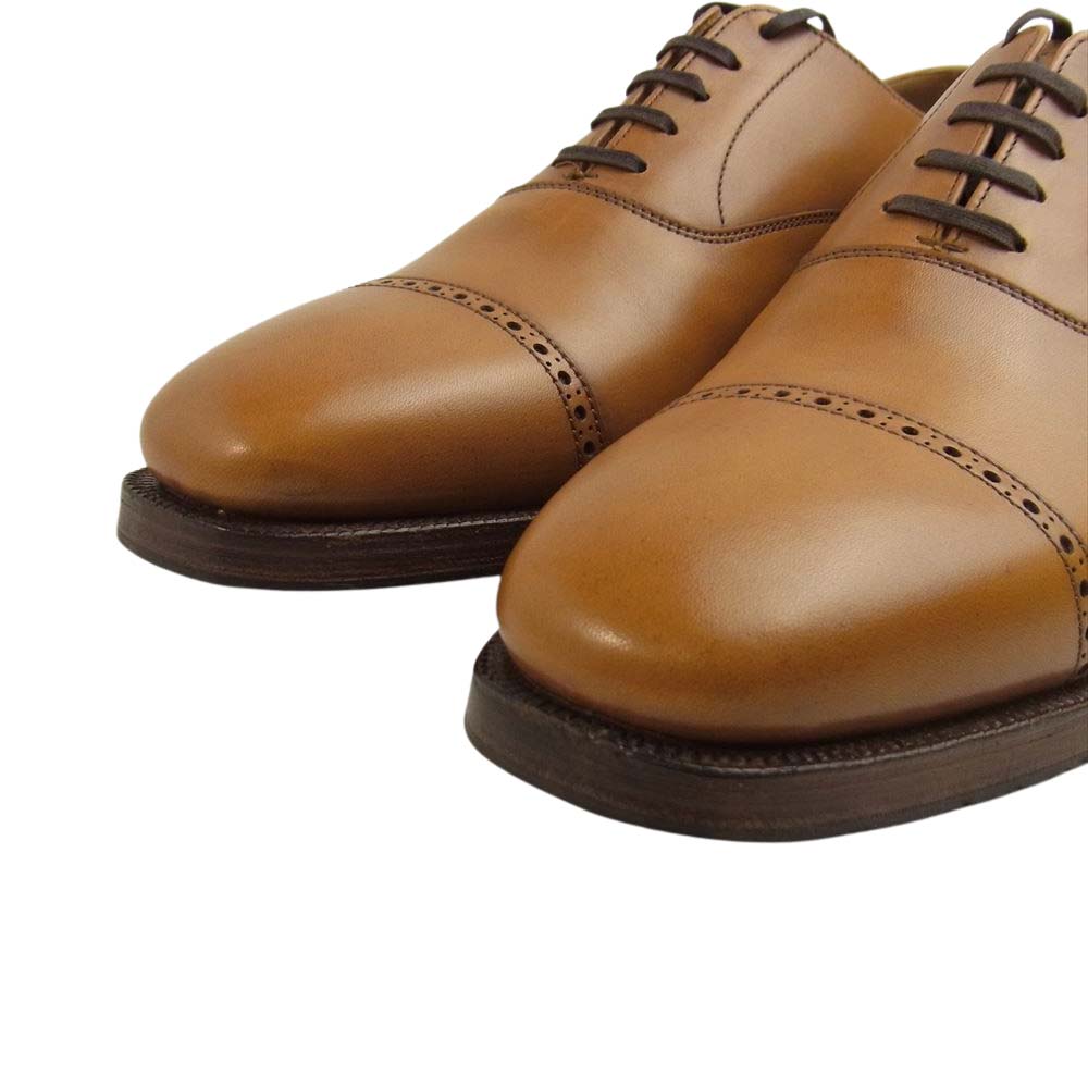 CROCKETT&JONES クロケットアンドジョーンズ Gordon Scott別注 LEADENHALL バーニッシュドカーフレザー パンチドキャップトゥ シューズ レザーソール ライトブラウン系 7E【新古品】【未使用】【中古】
