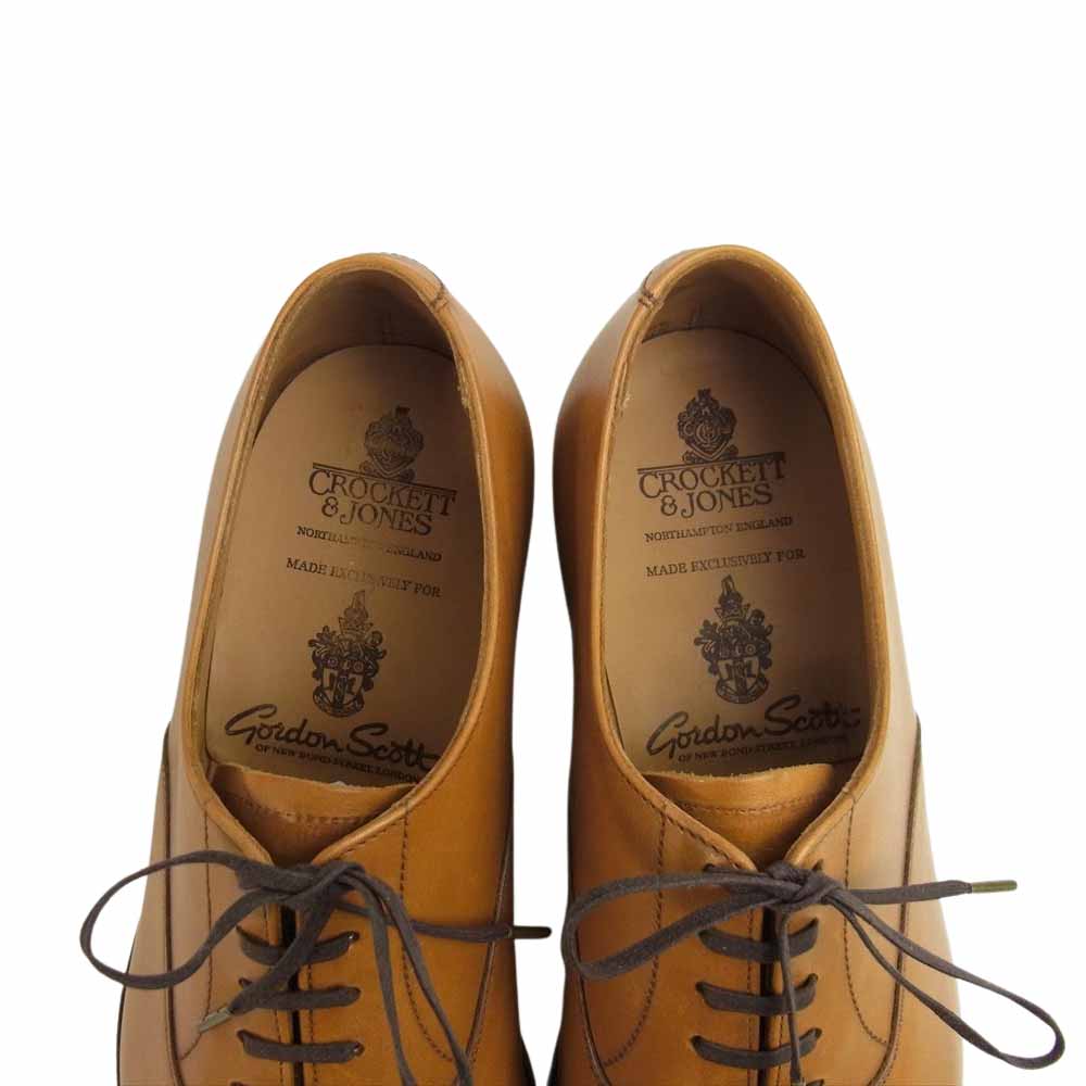 CROCKETT&JONES クロケットアンドジョーンズ Gordon Scott別注 LEADENHALL バーニッシュドカーフレザー パンチドキャップトゥ シューズ レザーソール ライトブラウン系 7E【新古品】【未使用】【中古】