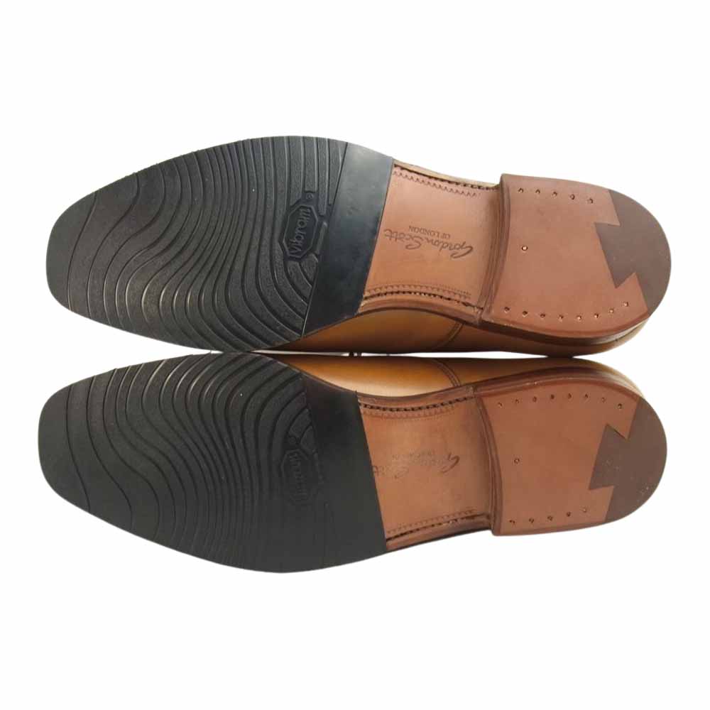 CROCKETT&JONES クロケットアンドジョーンズ Gordon Scott別注 LEADENHALL バーニッシュドカーフレザー パンチドキャップトゥ シューズ レザーソール ライトブラウン系 7E【新古品】【未使用】【中古】