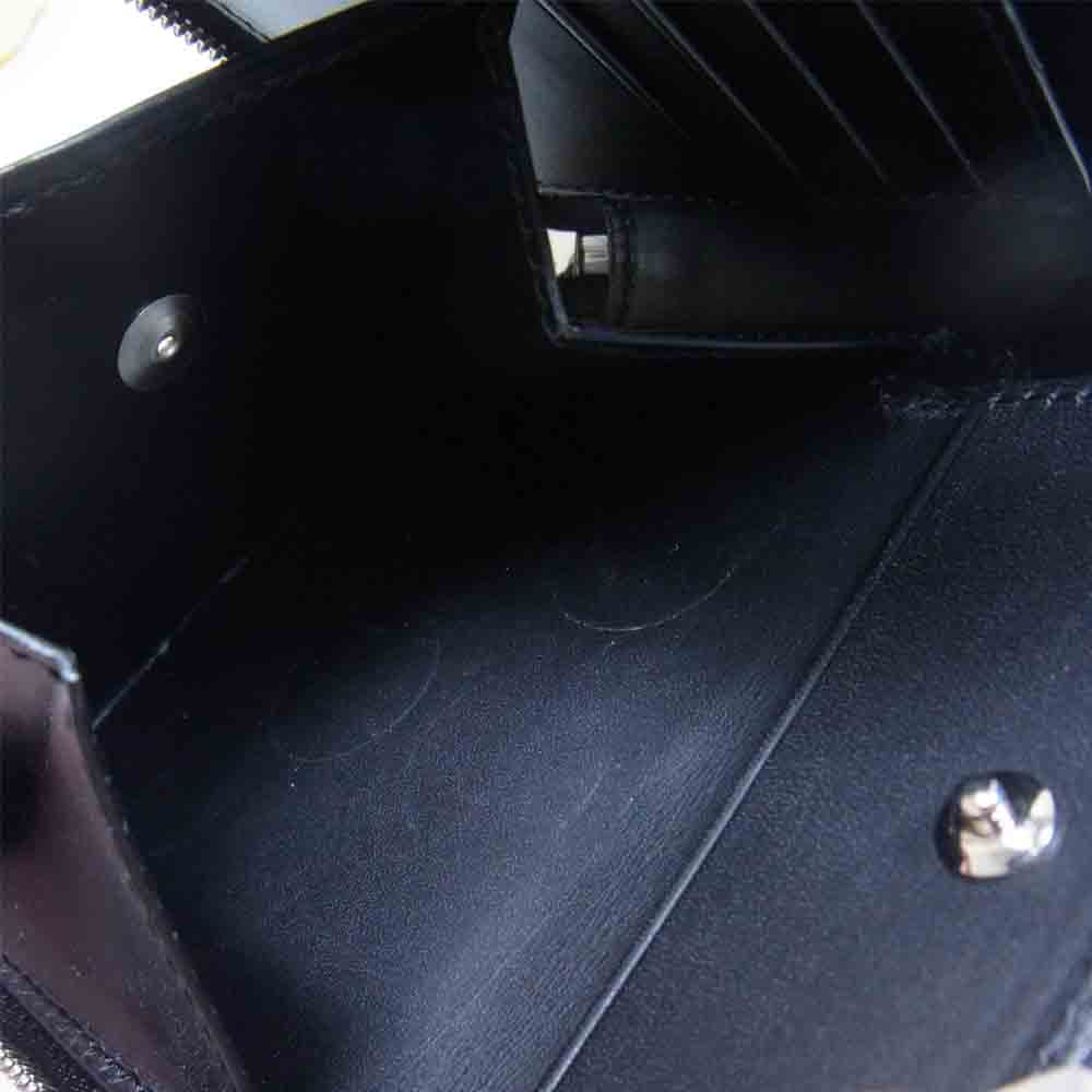 万双 クロコ ラウンド 二つ折り 財布 ブラック系【中古】