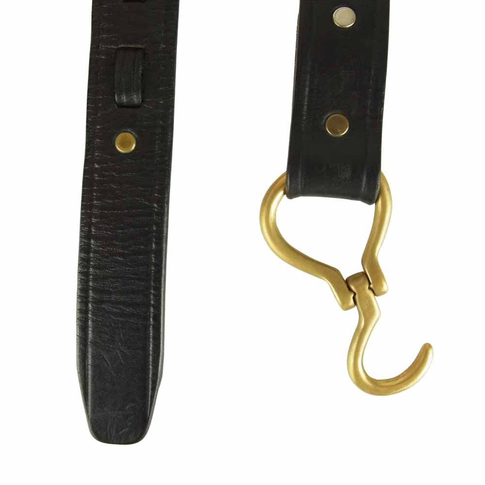 トリーレザー フック バックル ブライドルレザー ベルト ブラック系 32【中古】