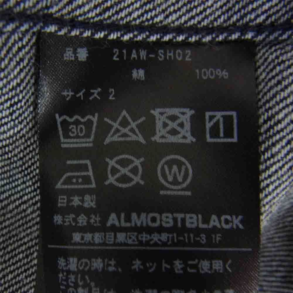 オルモストブラック 21AW-SH02 WOVEN COATING DENIM SHIRTS コーティング デニム シャツ インディゴブルー系 2【中古】