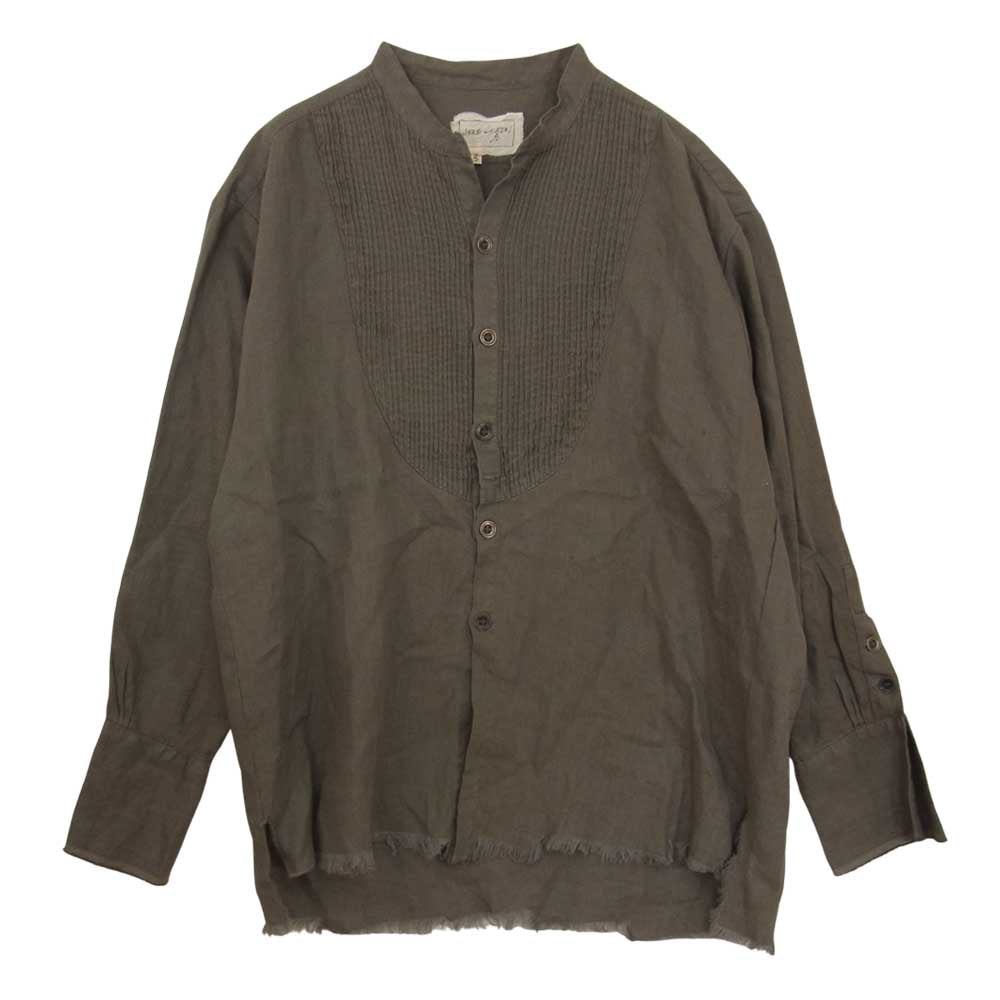 グレッグローレン ARMY LINEN STUDIO SHIRT アーミー リネン ピンタック バンドカラー シャツ グレー系 3【中古】