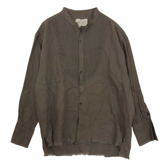 グレッグローレン ARMY LINEN STUDIO SHIRT アーミー リネン ピンタック バンドカラー シャツ グレー系 3【中古】