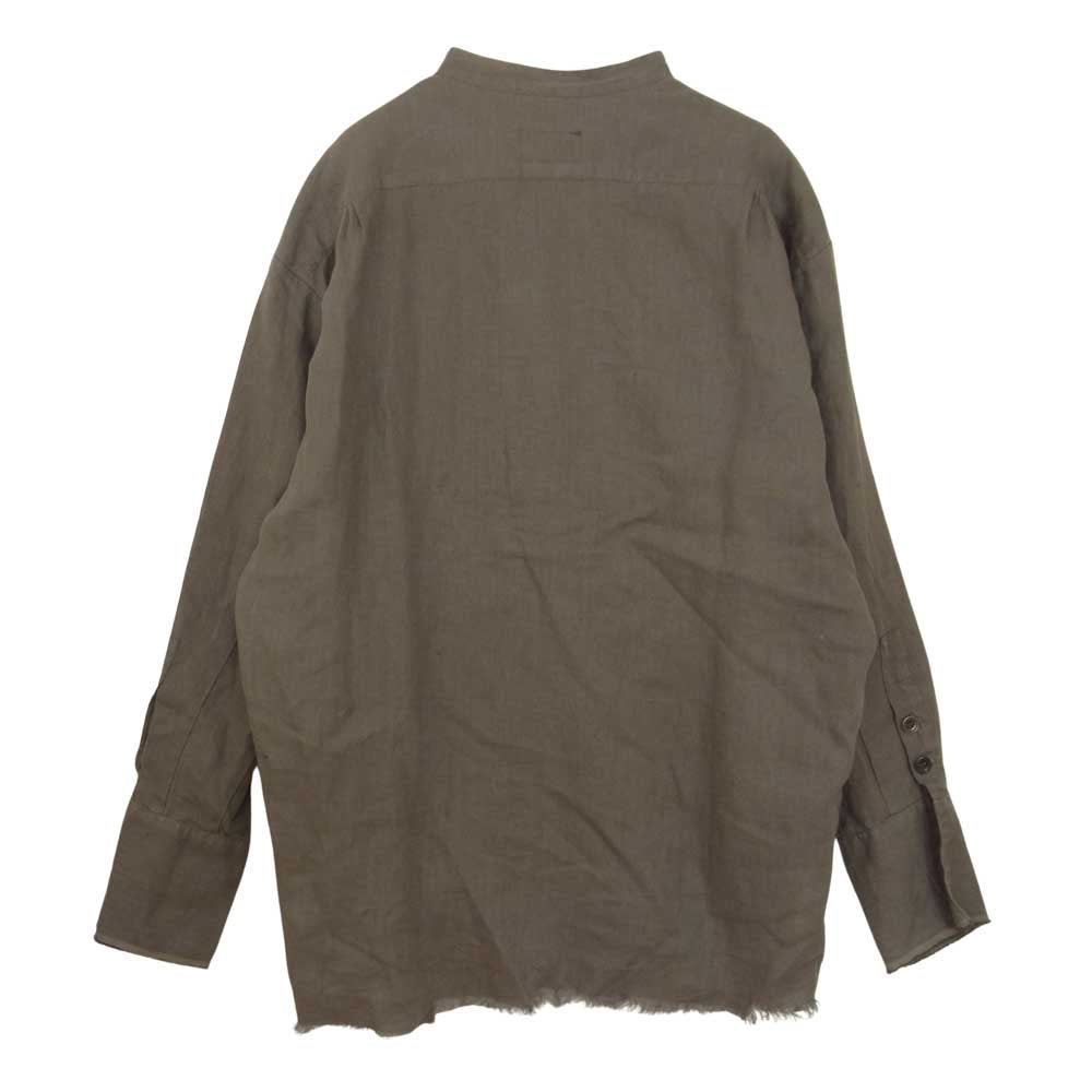 グレッグローレン ARMY LINEN STUDIO SHIRT アーミー リネン ピンタック バンドカラー シャツ グレー系 3【中古】
