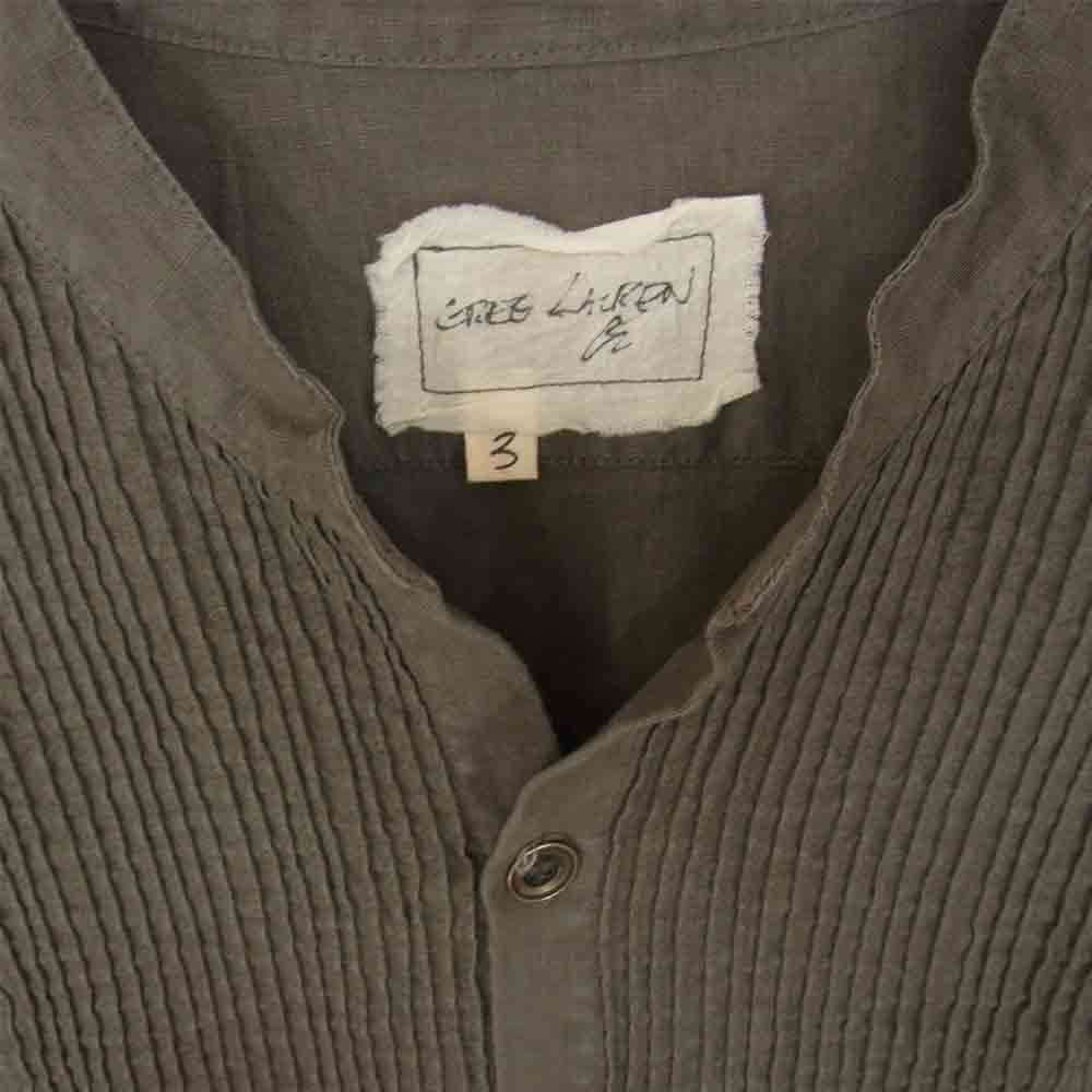 グレッグローレン ARMY LINEN STUDIO SHIRT アーミー リネン ピンタック バンドカラー シャツ グレー系 3【中古】