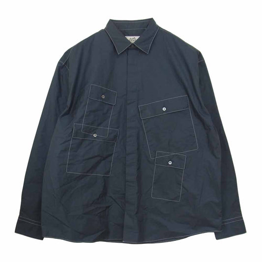 HERMES エルメス 4ポケット ステッチ オーバーサイズ シャツ ネイビー系 41/16【中古】