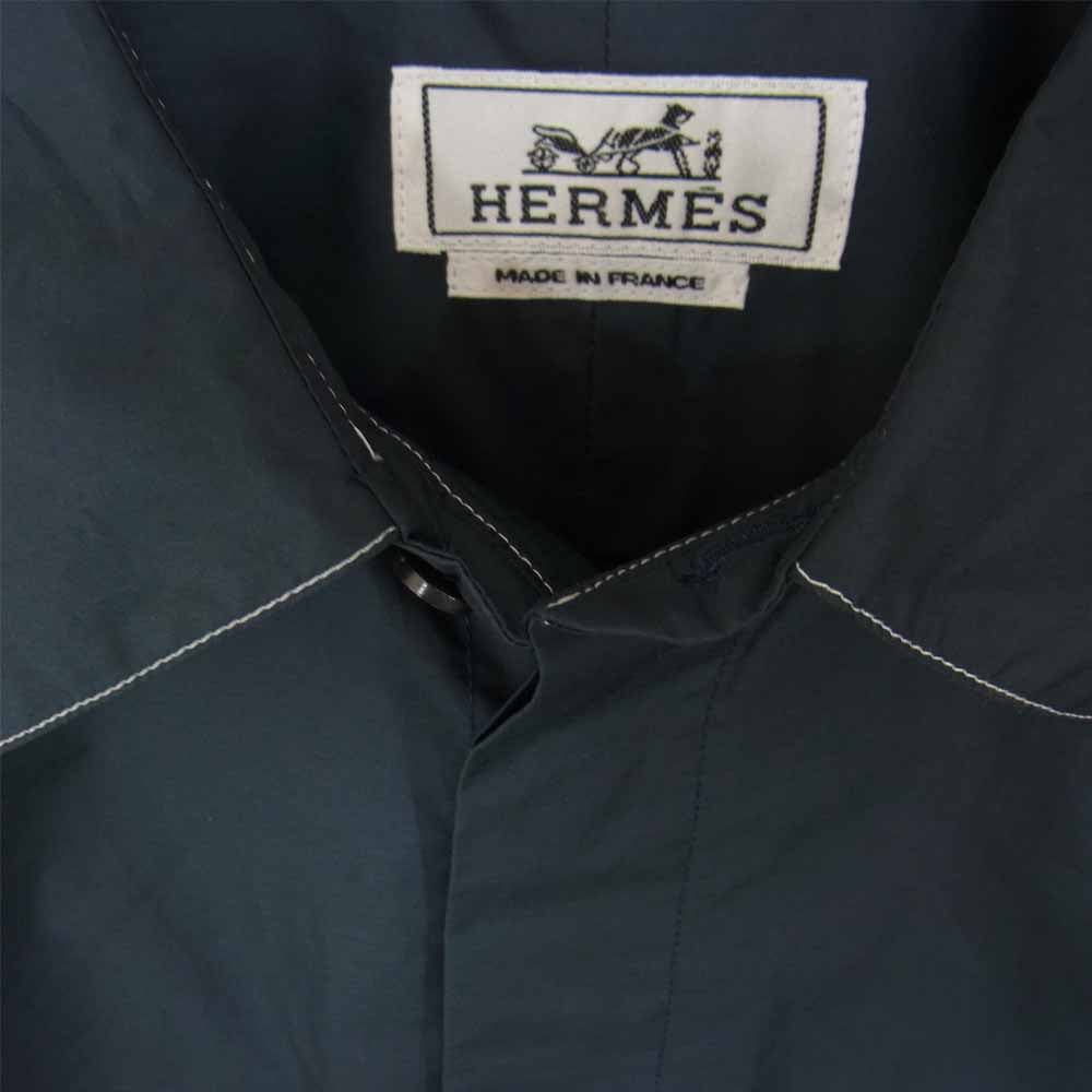 HERMES エルメス 4ポケット ステッチ オーバーサイズ シャツ ネイビー ...