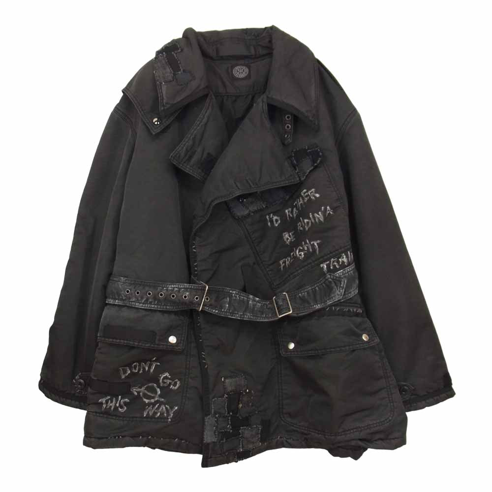 PORTER CLASSIC ポータークラシック 金沢 7周年記念 H/W PATCHWORK PAINT CUSTOM SUPER NYLON MILITARY COAT パッチワーク ペイントカスタム スーパーナイロン ミリタリー コート ブラック系 XXL【美品】【中古】