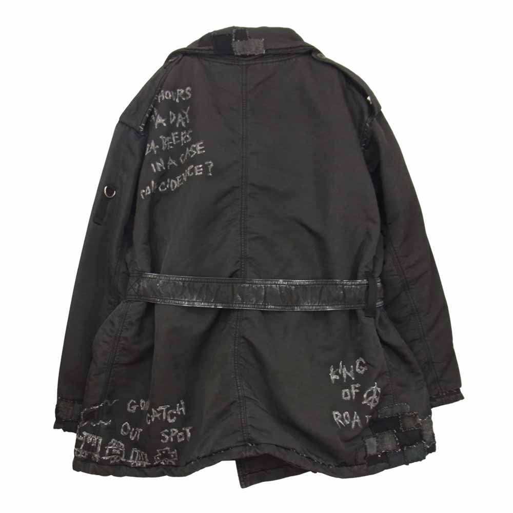 PORTER CLASSIC ポータークラシック 金沢 7周年記念 H/W PATCHWORK PAINT CUSTOM SUPER NYLON MILITARY COAT パッチワーク ペイントカスタム スーパーナイロン ミリタリー コート ブラック系 XXL【美品】【中古】