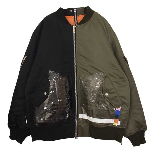 TAKAHIRO MIYASITA 22SS 0009SS22 oversized two tone flight jacket オーバーサイズ 2トーン フライト ジャケット ブラック系 46【美品】【中古】