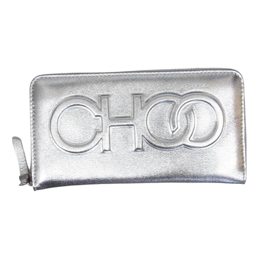 JIMMY CHOO ジミーチュウ bettina ベウィーナ ラウンド ファスナー 長財布 シルバー系【中古】