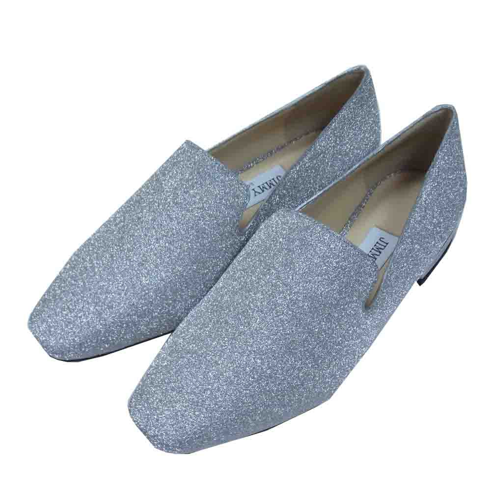 JIMMY CHOO ジミーチュウ グリッター スリッポン シルバー系 34【新古品】【未使用】【中古】