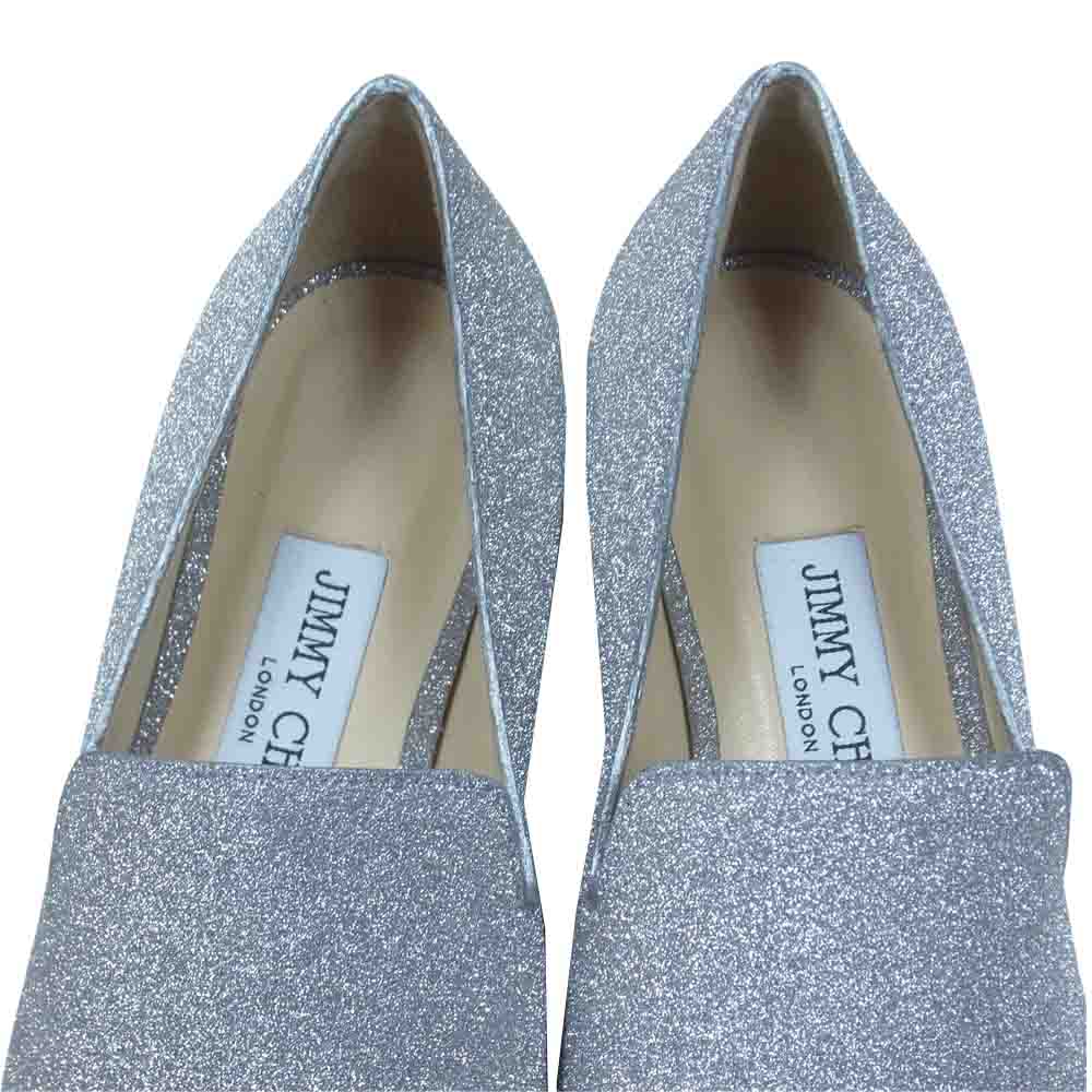 JIMMY CHOO ジミーチュウ グリッター スリッポン シルバー系 34【新古品】【未使用】【中古】
