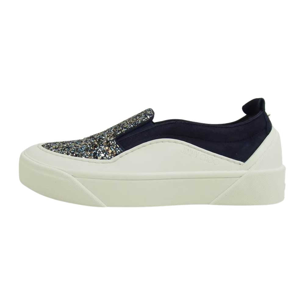 JIMMY CHOO ジミーチュウ グリッター スリッポン ネイビー系 34 実寸 