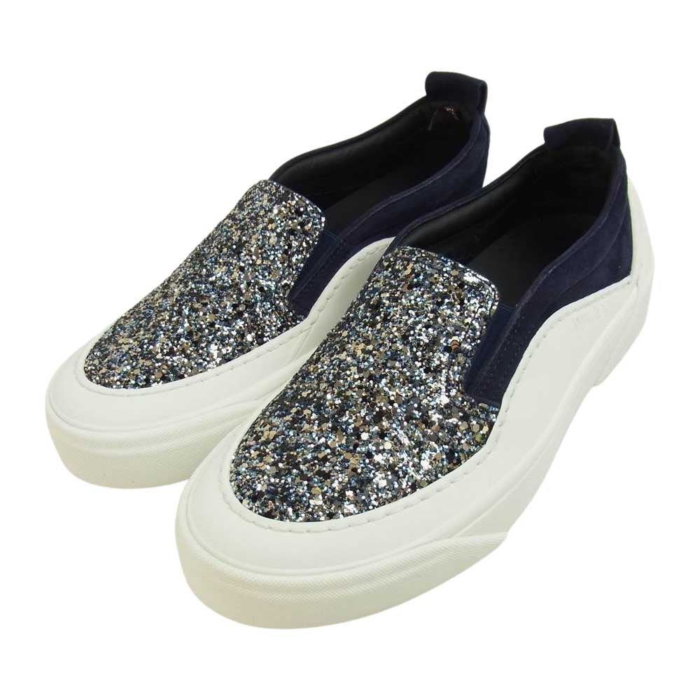 JIMMY CHOO ジミーチュウ グリッター スリッポン ネイビー系 34 実寸22cm【極上美品】【中古】