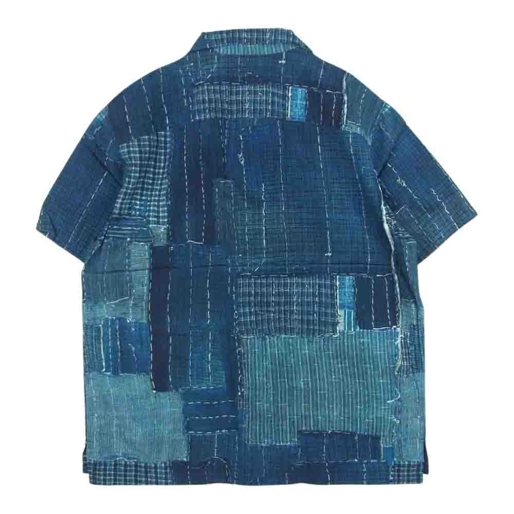 クオン 2101-SH0517 Boro Hawaiian Shirt 襤褸 ボロ ファブリック 転写 プリント ハワイアン オープンカラー 半袖 シャツ ネイビー系 M【新古品】【未使用】【中古】