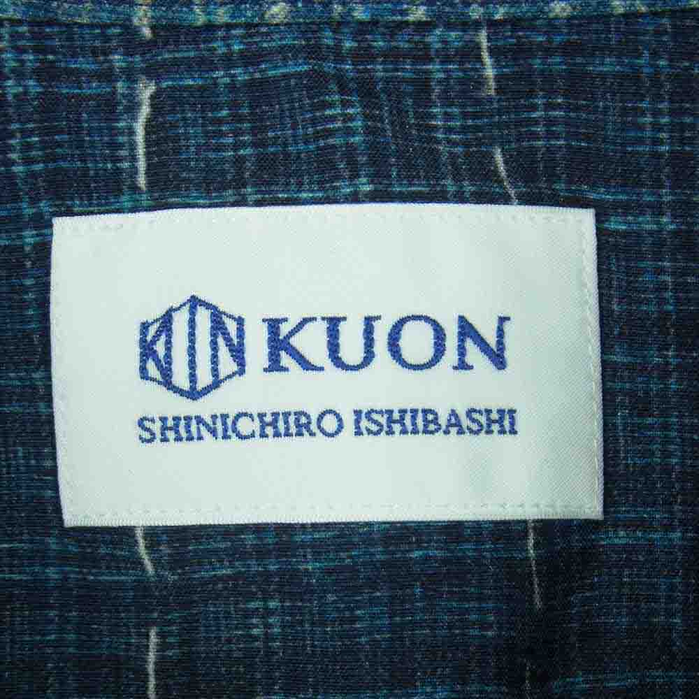 クオン 2101-SH0517 Boro Hawaiian Shirt 襤褸 ボロ ファブリック 転写 プリント ハワイアン オープンカラー 半袖 シャツ ネイビー系 S【新古品】【未使用】【中古】