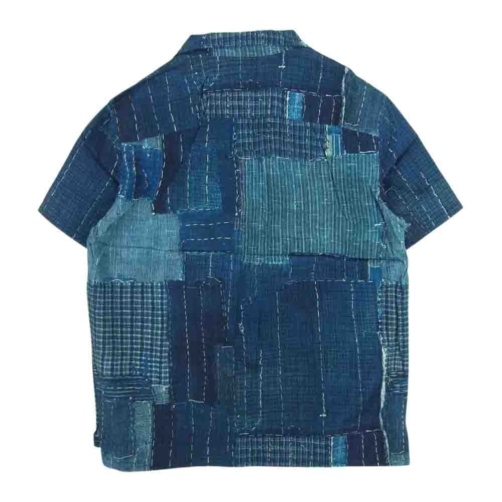 クオン 2101-SH0517 Boro Hawaiian Shirt 襤褸 ボロ ファブリック 転写 プリント ハワイアン オープンカラー 半袖 シャツ ネイビー系 M【新古品】【未使用】【中古】