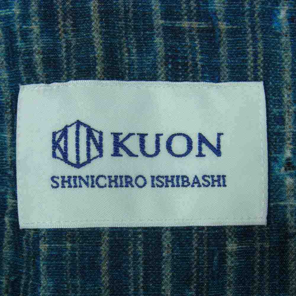 クオン 2101-SH0517 Boro Hawaiian Shirt 襤褸 ボロ ファブリック 転写 プリント ハワイアン オープンカラー 半袖 シャツ ネイビー系 M【新古品】【未使用】【中古】