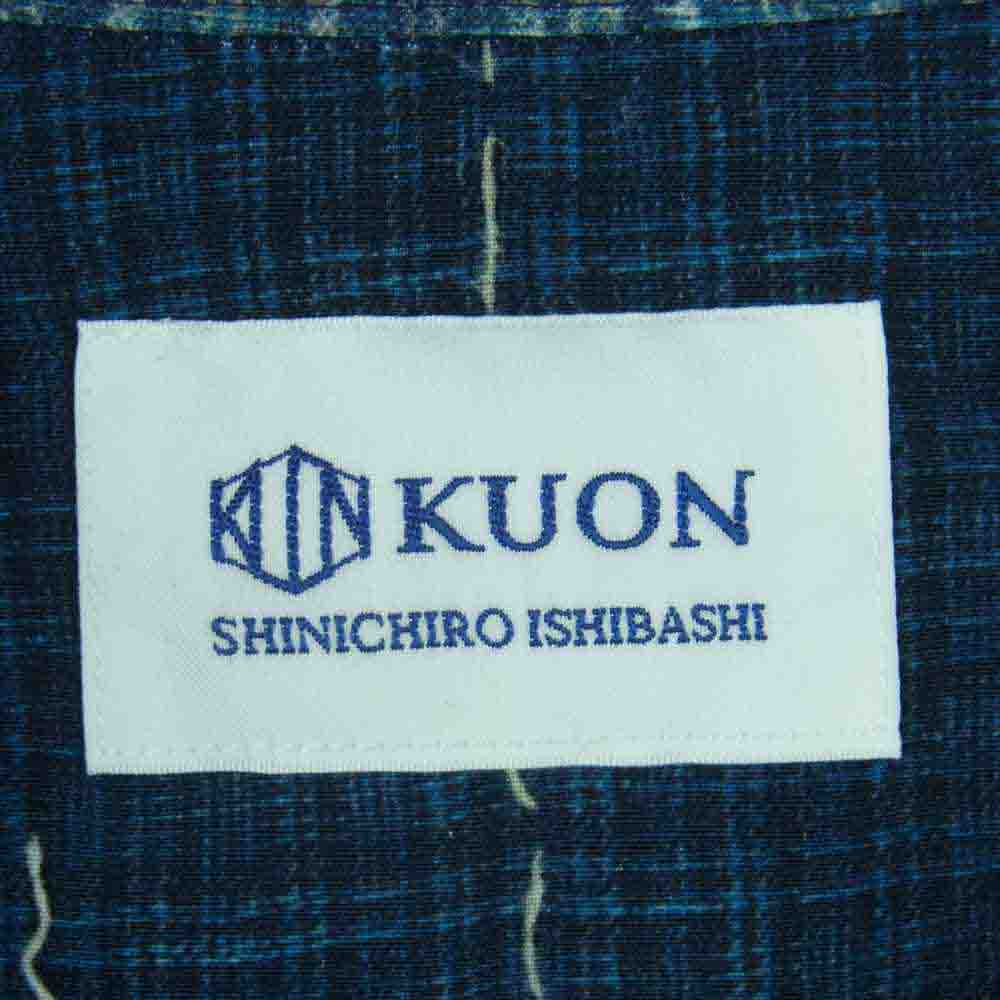 クオン 2101-SH0517 Boro Hawaiian Shirt 襤褸 ボロ ファブリック 転写 プリント ハワイアン オープンカラー 半袖 シャツ ネイビー系 M【新古品】【未使用】【中古】