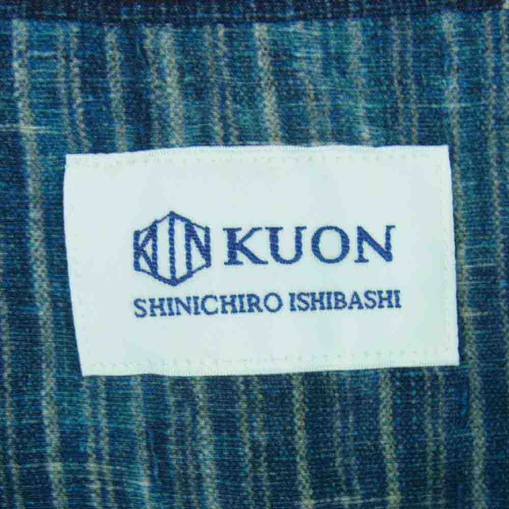 クオン 2101-SH0517 Boro Hawaiian Shirt 襤褸 ボロ ファブリック 転写 プリント ハワイアン オープンカラー 半袖 シャツ ネイビー系 L【新古品】【未使用】【中古】