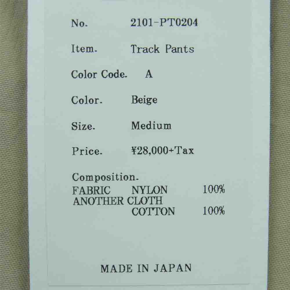 クオン 2101-PT0204 SALT SHRUNK NYLON TRACK PANTS BORO 襤褸 ボロ サイドライン 塩縮ナイロン トラック パンツ ベージュ系 M【新古品】【未使用】【中古】