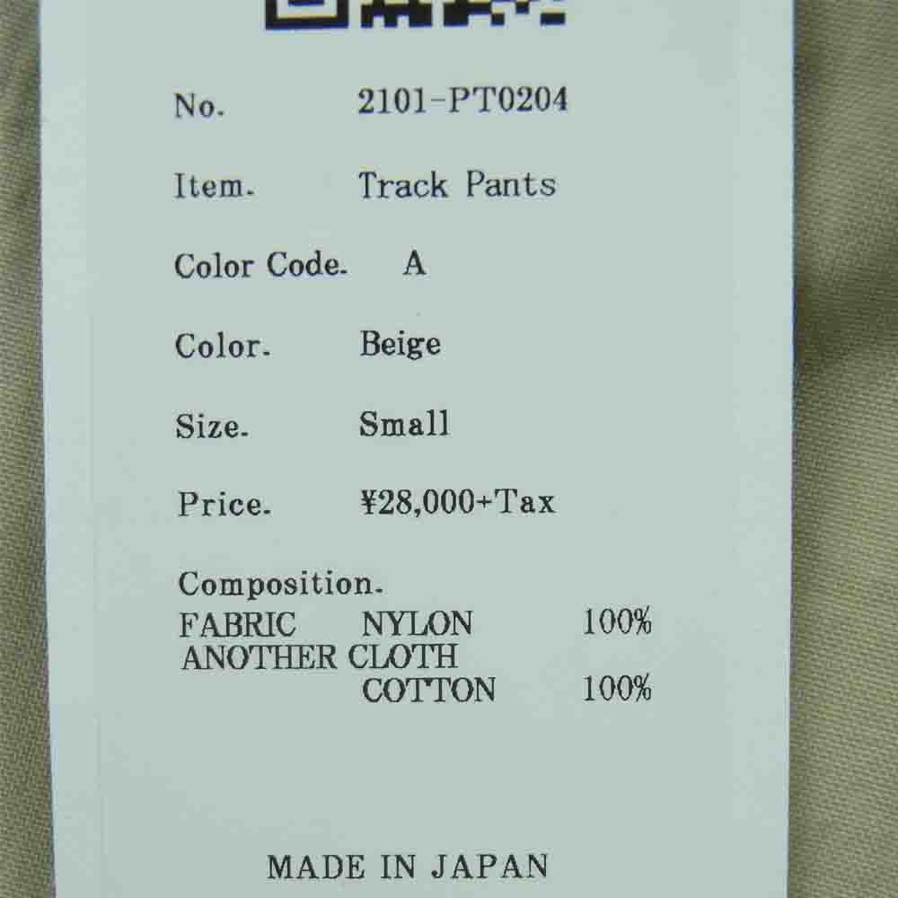 クオン 2101-PT0204 SALT SHRUNK NYLON TRACK PANTS BORO 襤褸 ボロ サイドライン 塩縮ナイロン トラック パンツ ベージュ系 S【新古品】【未使用】【中古】