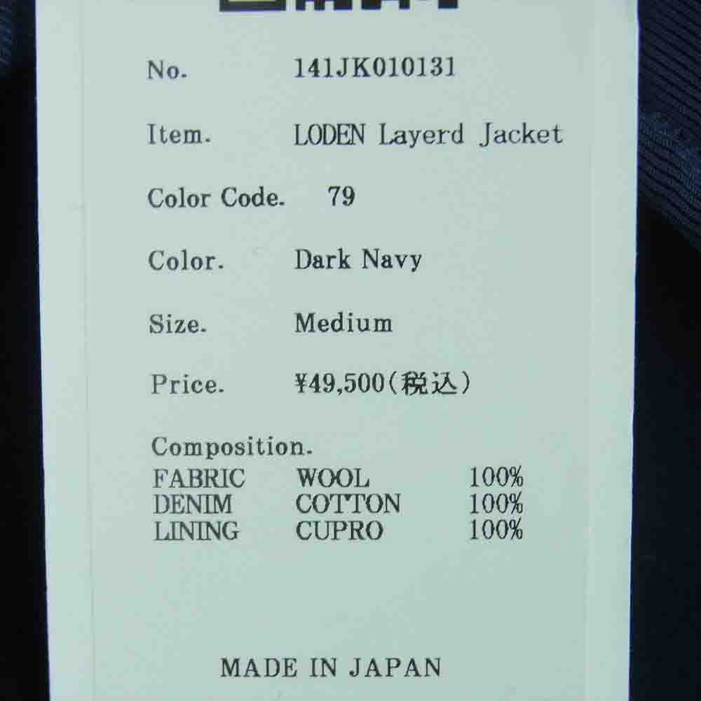 クオン 21AW 141JK010131 LODEN Layerd Jacket ローデンウール レイヤード コーチ ジャケット ダークネイビー系 M【新古品】【未使用】【中古】