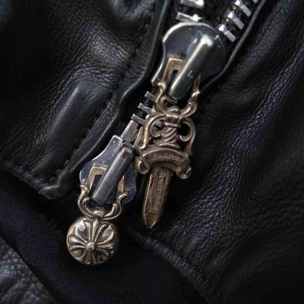 CHROME HEARTS クロムハーツ（原本無） PRFCT LTHR パーフェクトレザー ダガージップ シングル ライダース ブラック系 S【中古】