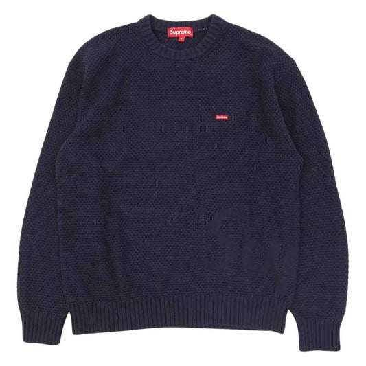 Supreme シュプリーム 20AW Textured Small Box Sweater テクスチュアード スモール ボックス ロゴ セーター ネイビー系 M【美品】【中古】