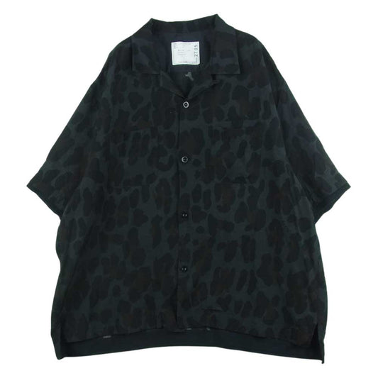 Sacai サカイ 22SS 22-02795M Leopard Print Bowling Shirt レオパード プリント ボウリング 刺繍 半袖 オープンカラー シャツ ブラック系 3【中古】