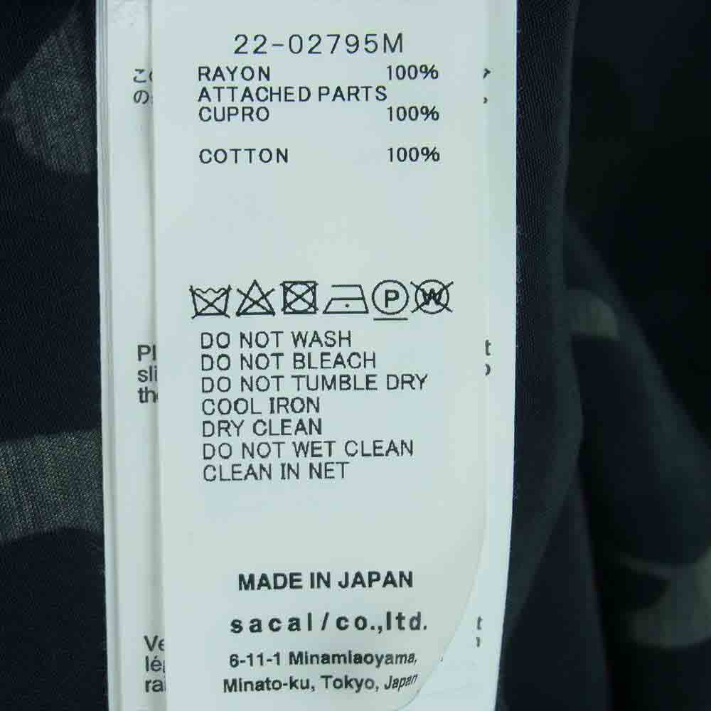 Sacai サカイ 22SS 22-02795M Leopard Print Bowling Shirt レオパード プリント ボウリング 刺繍 半袖 オープンカラー シャツ ブラック系 3【中古】