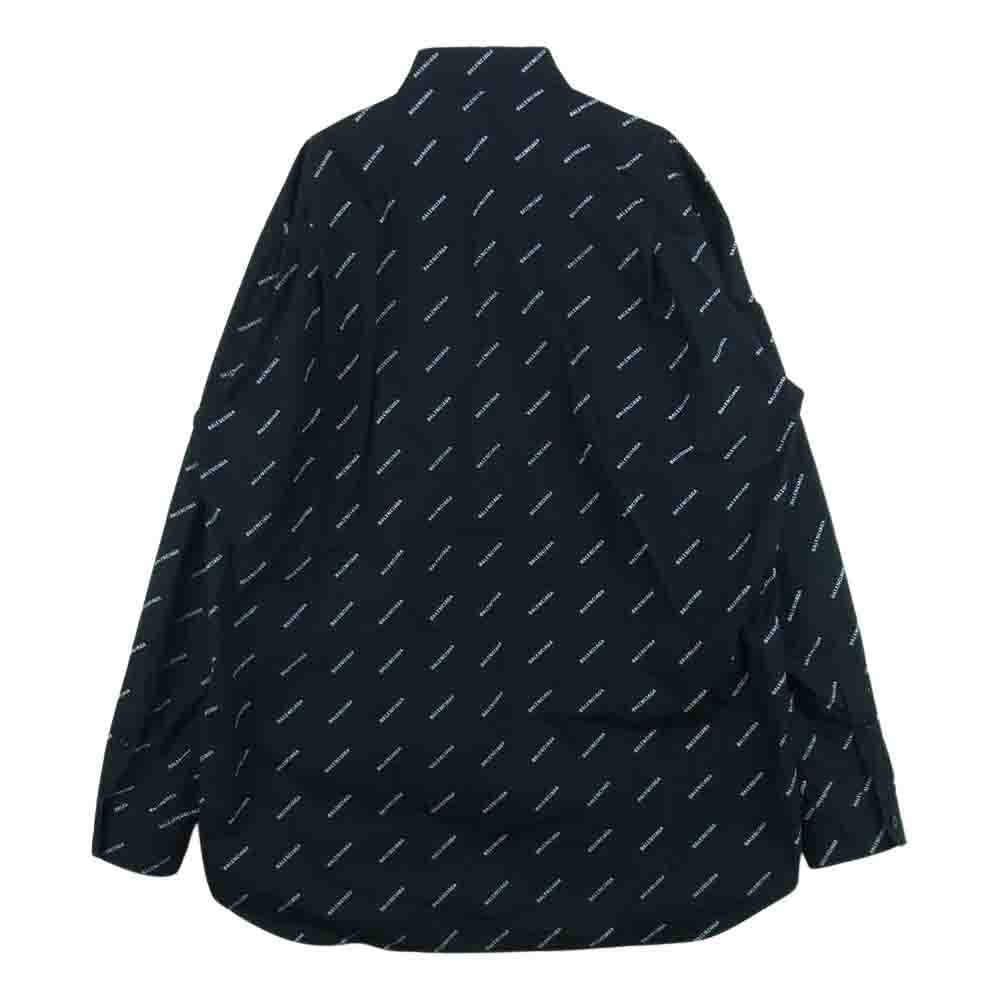 BALENCIAGA バレンシアガ 534333 TBL96 All over Logo Shirt オールオーバーロゴ 総柄 ボタンダウン 長袖 シャツ ブラック系 38【中古】