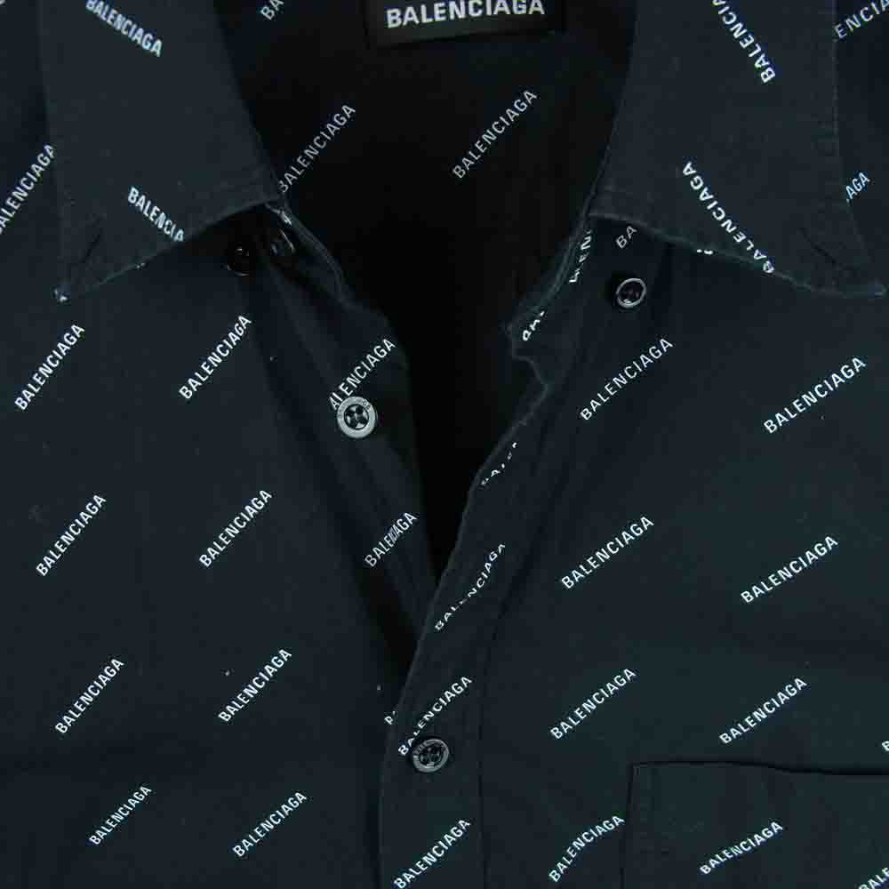 BALENCIAGA バレンシアガ 534333 TBL96 All over Logo Shirt オールオーバーロゴ 総柄 ボタンダウン 長袖 シャツ ブラック系 38【中古】