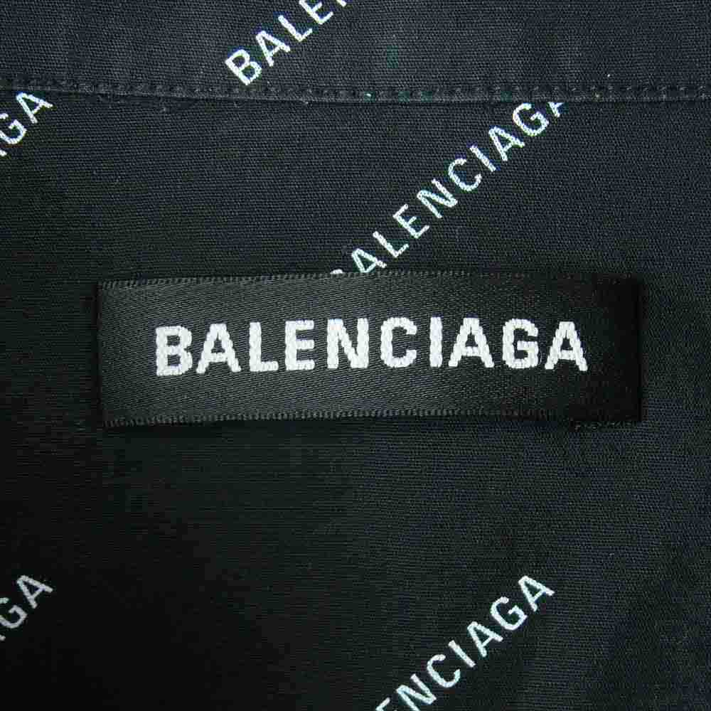 BALENCIAGA バレンシアガ 534333 TBL96 All over Logo Shirt オールオーバーロゴ 総柄 ボタンダウン 長袖 シャツ ブラック系 38【中古】