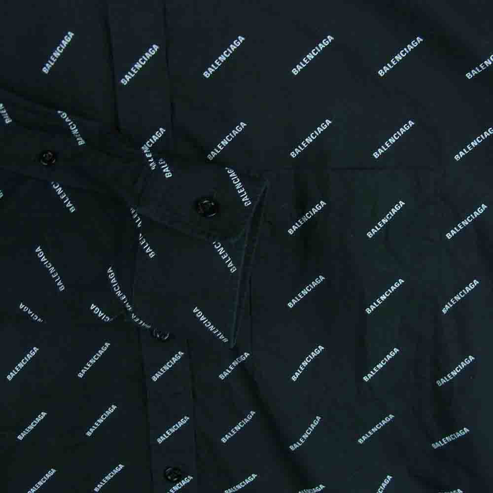 BALENCIAGA バレンシアガ 534333 TBL96 All over Logo Shirt オールオーバーロゴ 総柄 ボタンダウン 長袖 シャツ ブラック系 38【中古】