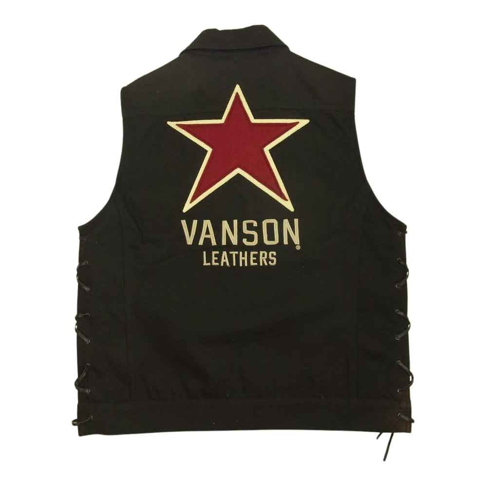 VANSON バンソン ワンスター 刺繍 ダック ベスト ブラック系 XL【中古】