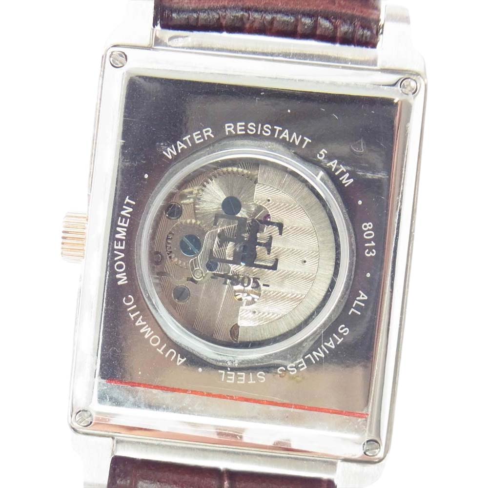 アーンショウ ES-8013-04 自動巻 レクタンギュラー デュアルタイム GMT ハートビート ダークブラウン系【美品】【中古】