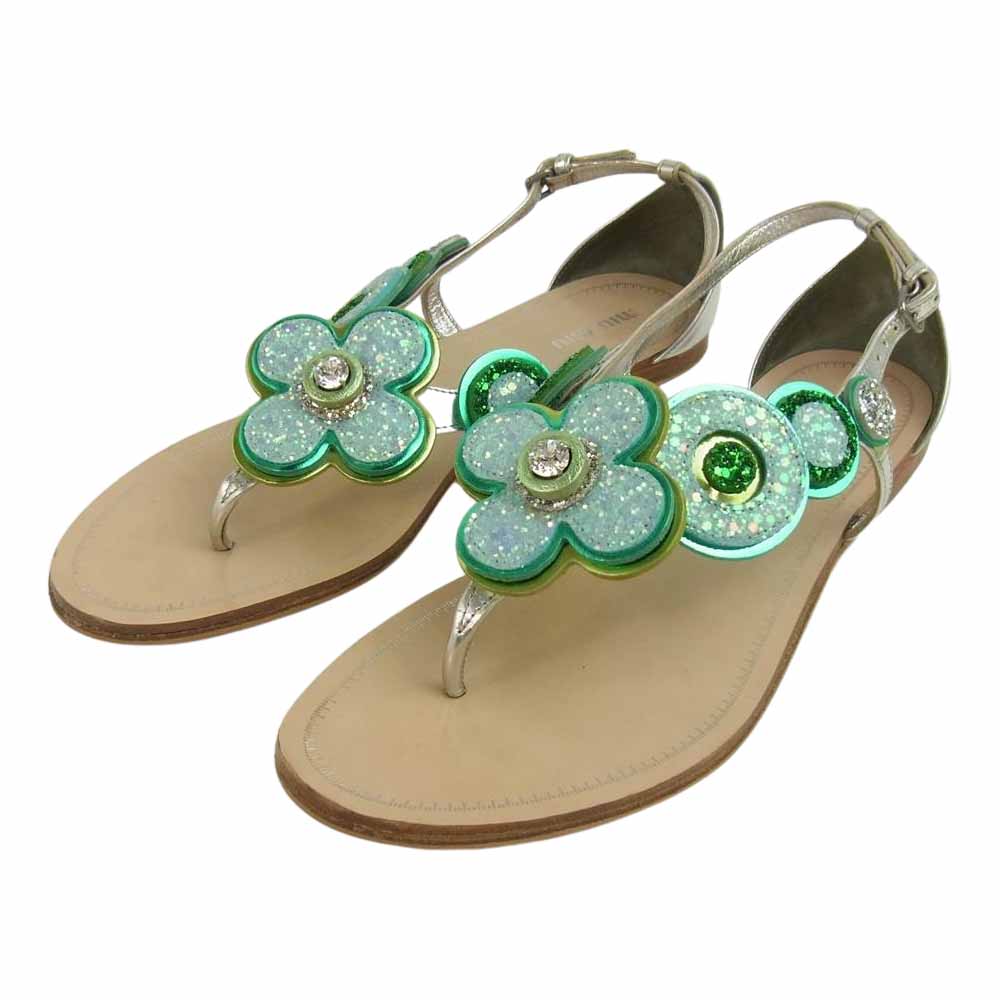 MIUMIU ミュウミュウ 5Y8715 calzature donna 花柄 ストラップ グリッター サンダル ミュール ベージュ系 40【中古】