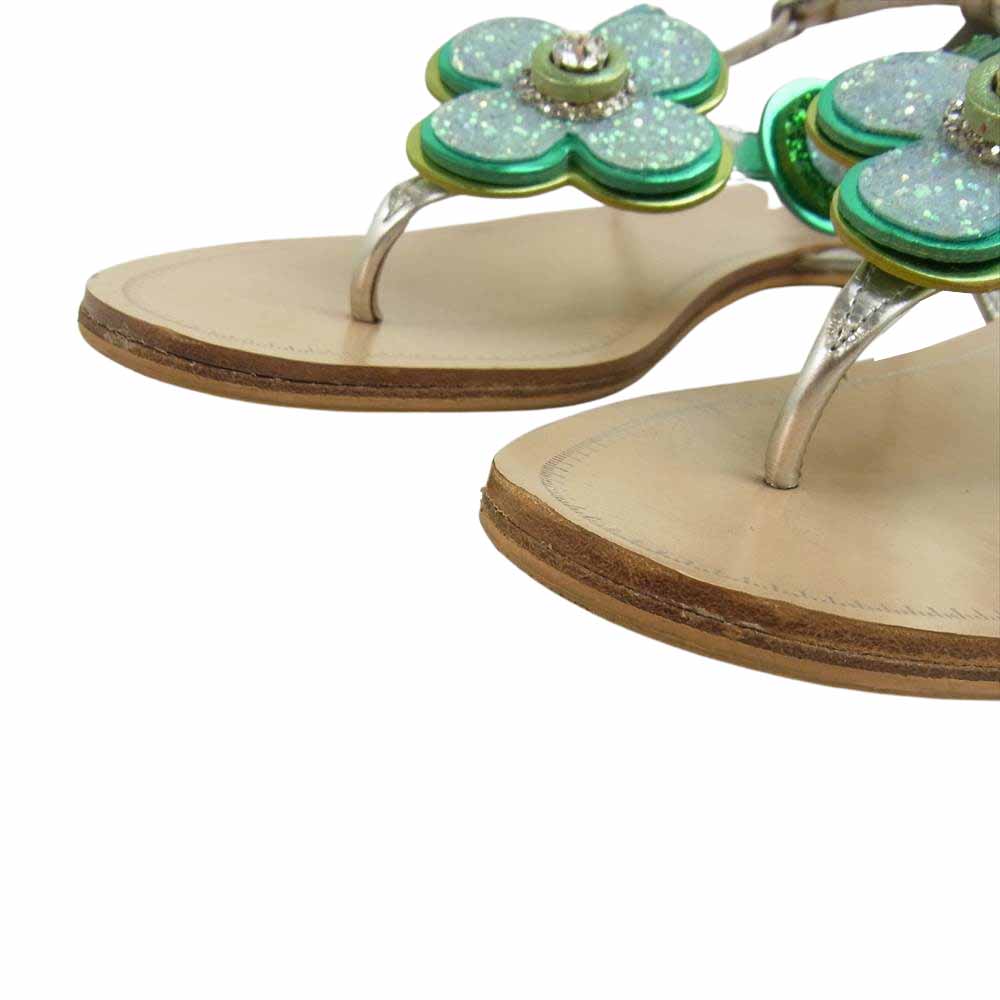 MIUMIU ミュウミュウ 5Y8715 calzature donna 花柄 ストラップ グリッター サンダル ミュール ベージュ系 40【中古】