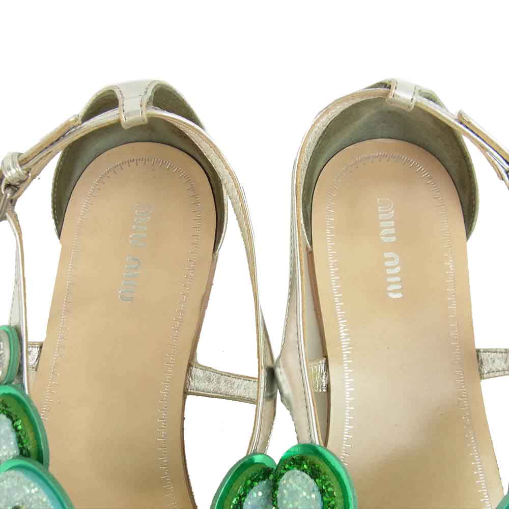 MIUMIU ミュウミュウ 5Y8715 calzature donna 花柄 ストラップ グリッター サンダル ミュール ベージュ系 40【中古】